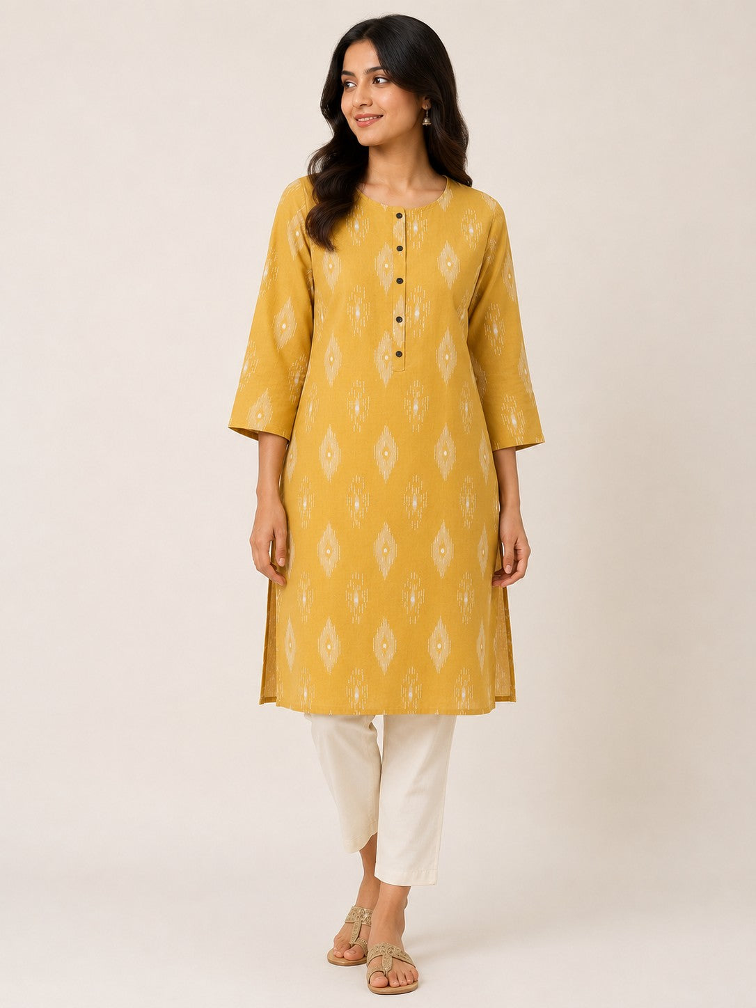 Yellow Booti Print Kurta - view 2