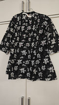 Black Floral Print Peplum Top, black
