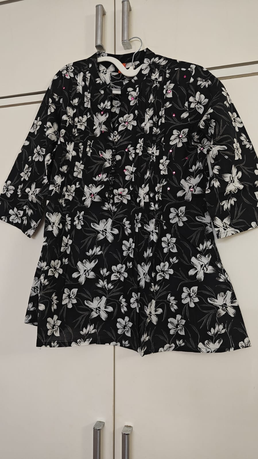 Black Floral Print Peplum Top, black