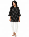 Black Ikat Print Flared Kurti