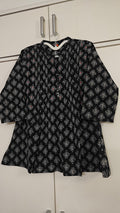 Black Ikat Print Flared Kurti, black