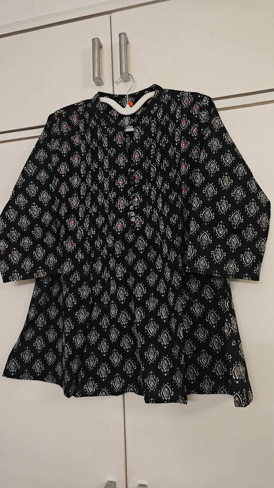 Black Ikat Print Flared Kurti, black