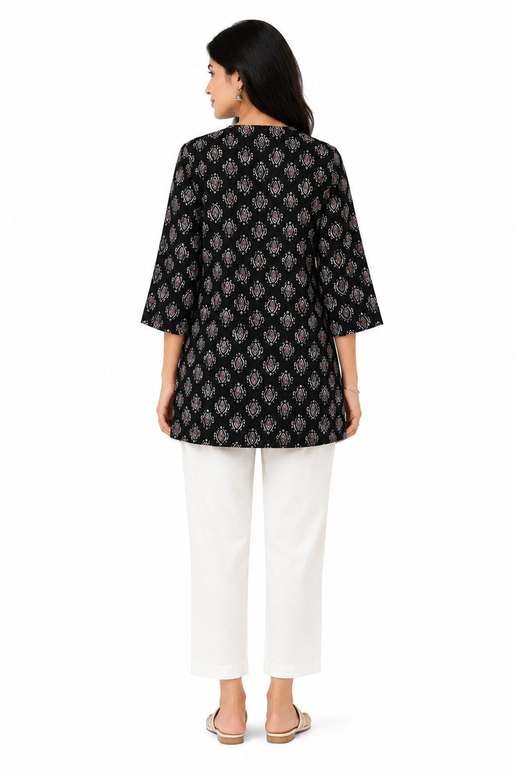 Black Ikat Print Flared Kurti - view 2