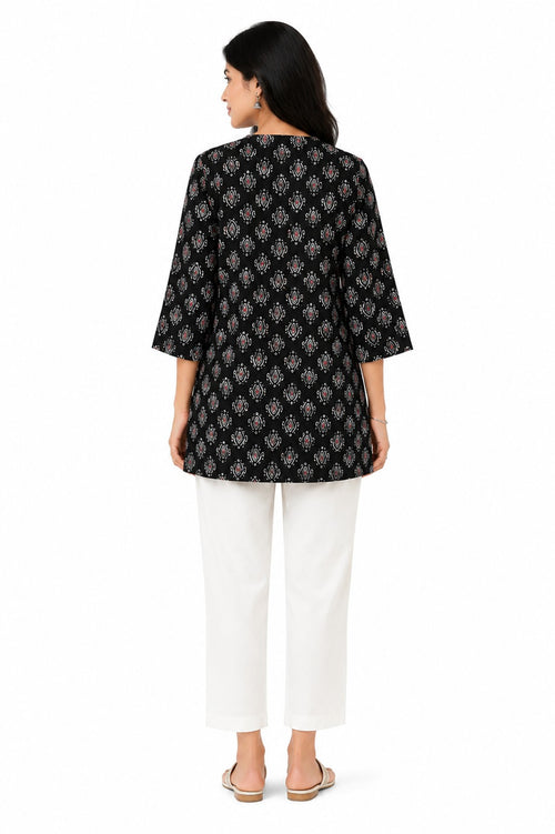 Black Ikat Print Flared Kurti - view 2
