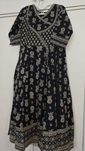 Black Motif Print Anarkali Set, black