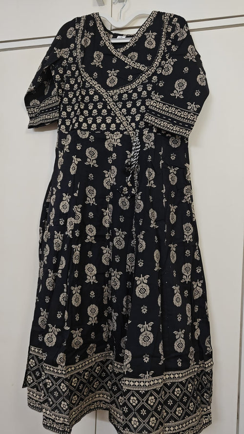 Black Motif Print Anarkali Set, black