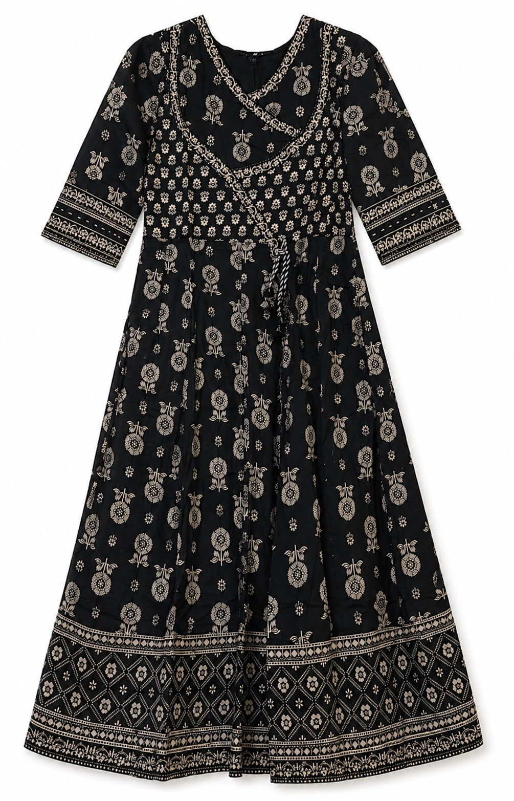 Black Motif Print Anarkali Set - view 4