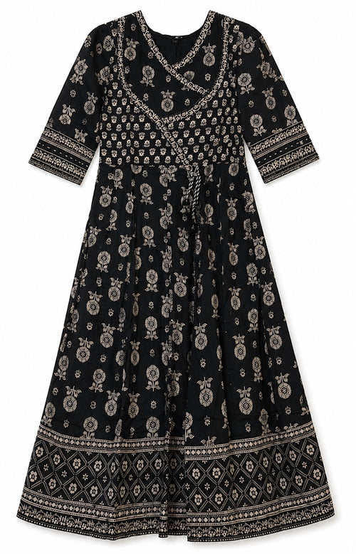Black Motif Print Anarkali Set - view 4