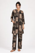 Black Patchwork Print Shirt Set