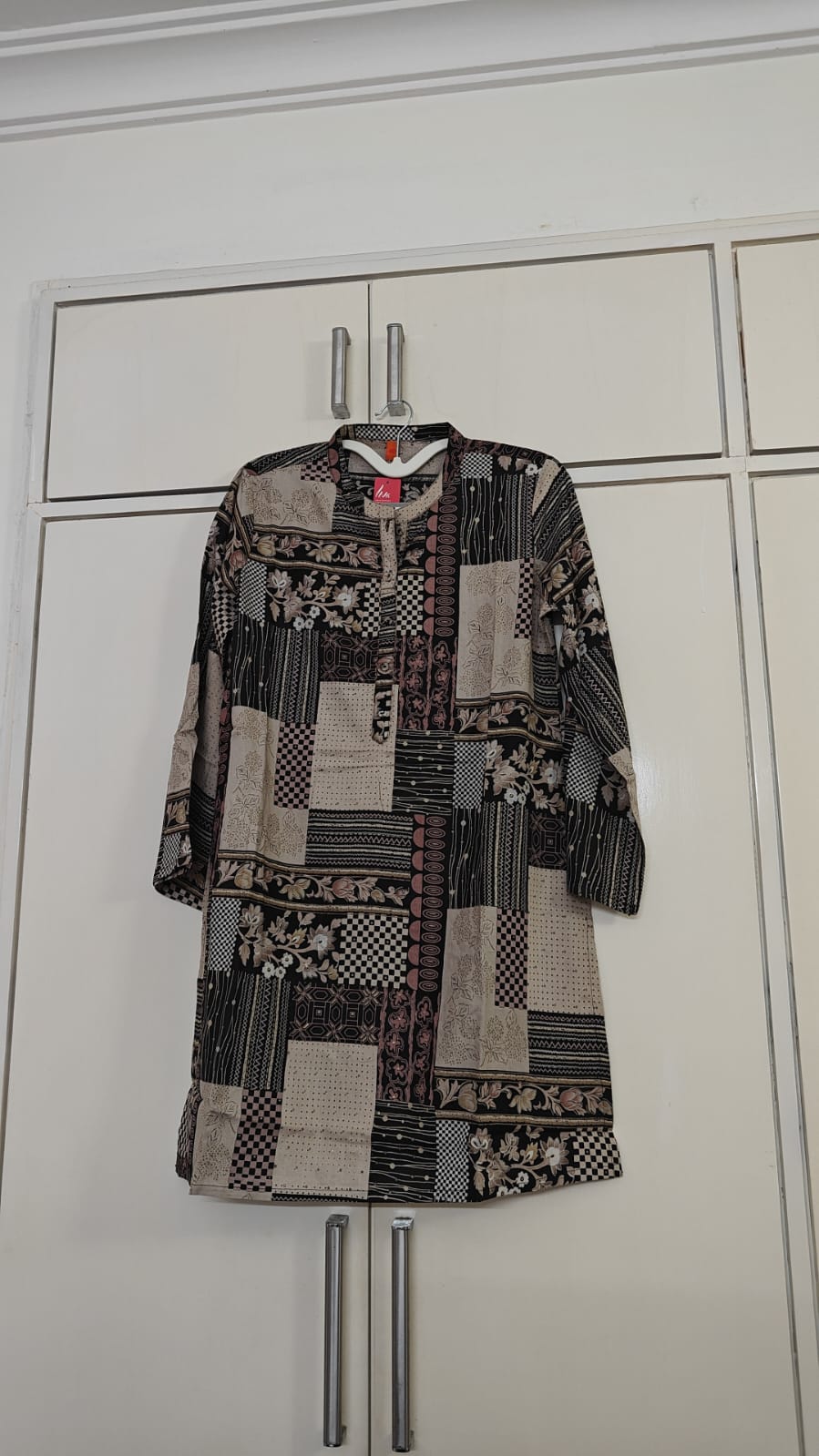 Black Patchwork Print Shirt Set, black