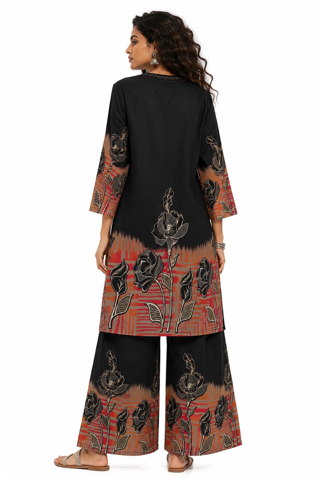 Black Rose Print Kurta Set - view 2