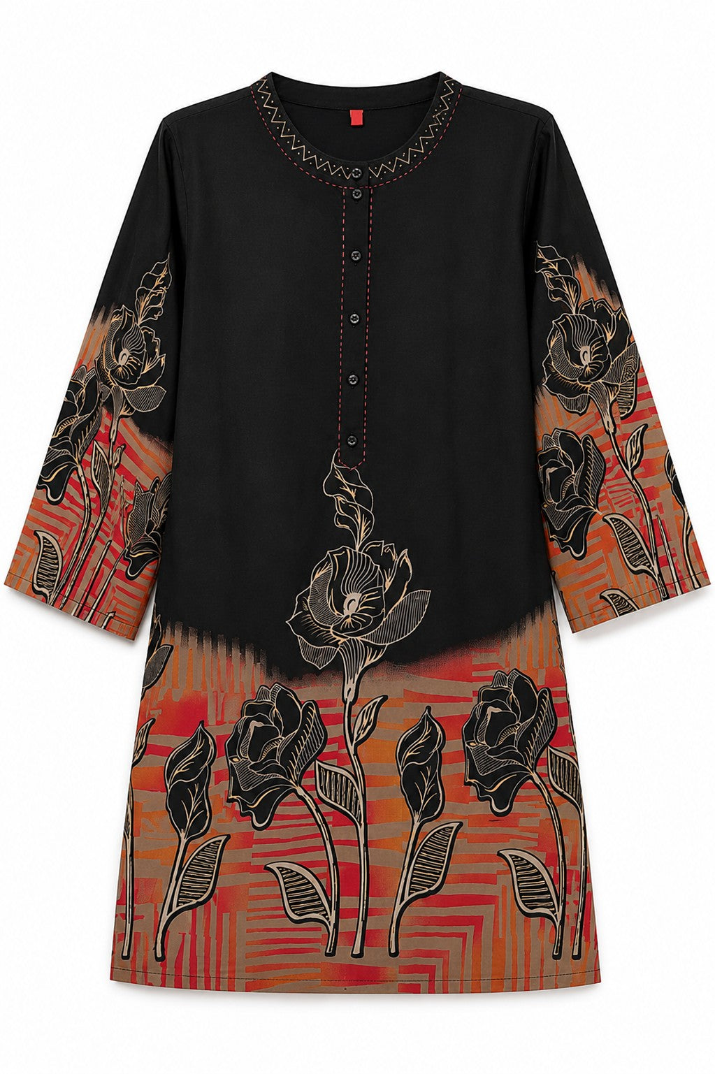 Black Rose Print Kurta Set - view 3