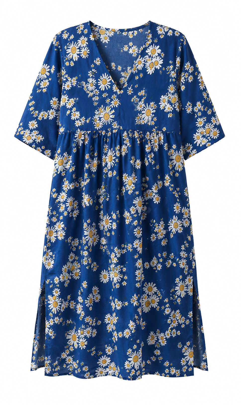 Blue Floral Print Gathered Kurta, blue
