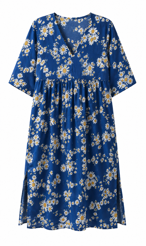 Blue Floral Print Gathered Kurta, blue