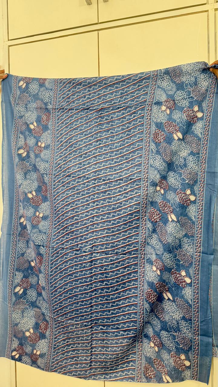 Blue Floral Print Kurta Set, blue - view 3