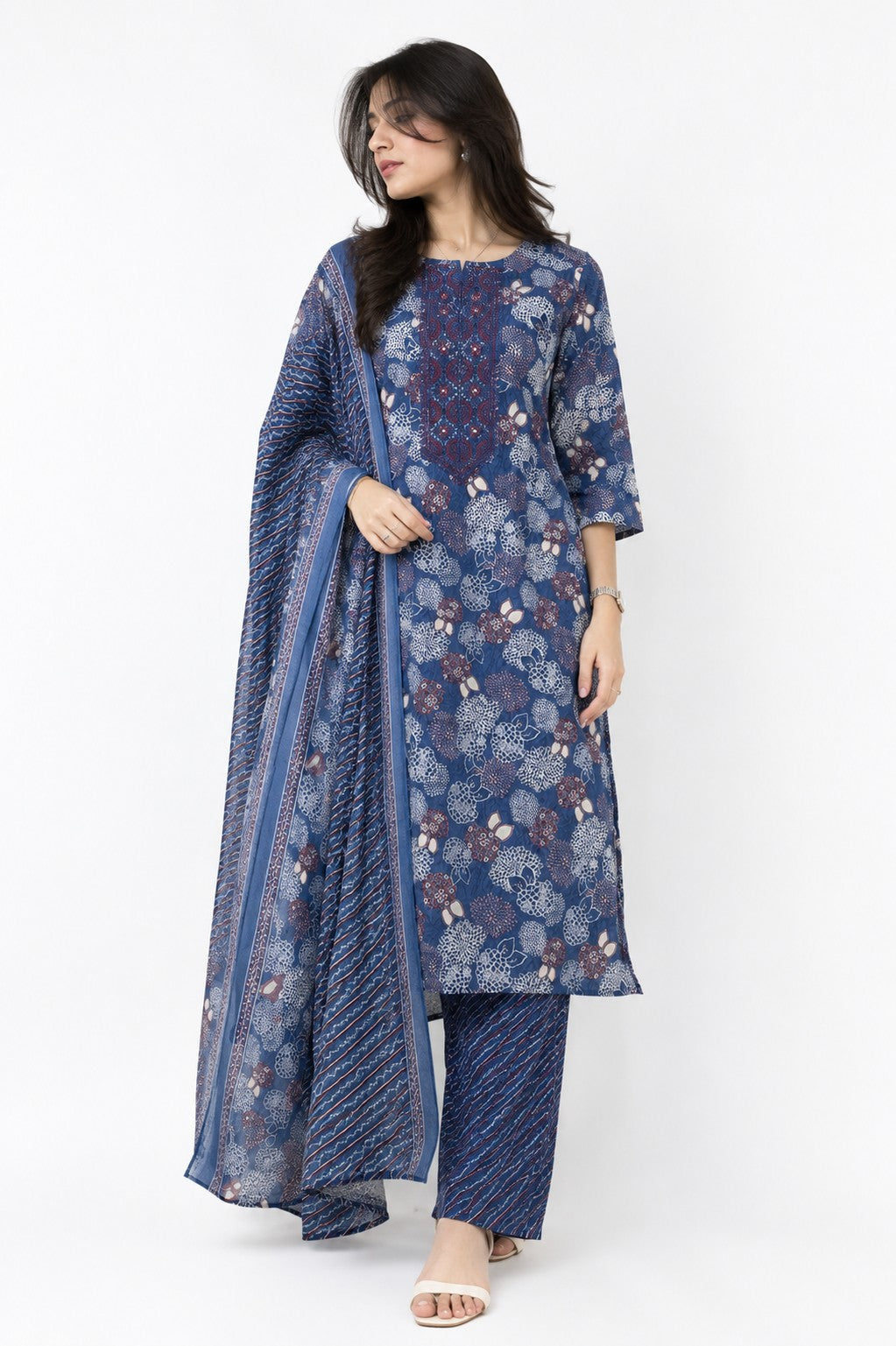 Blue Floral Print Kurta Set - view 4