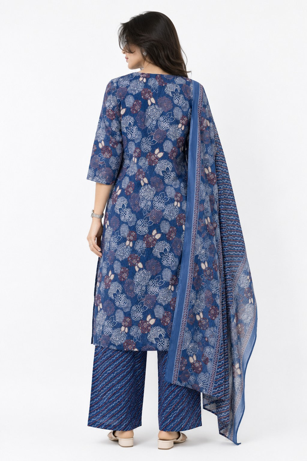 Blue Floral Print Kurta Set - view 5