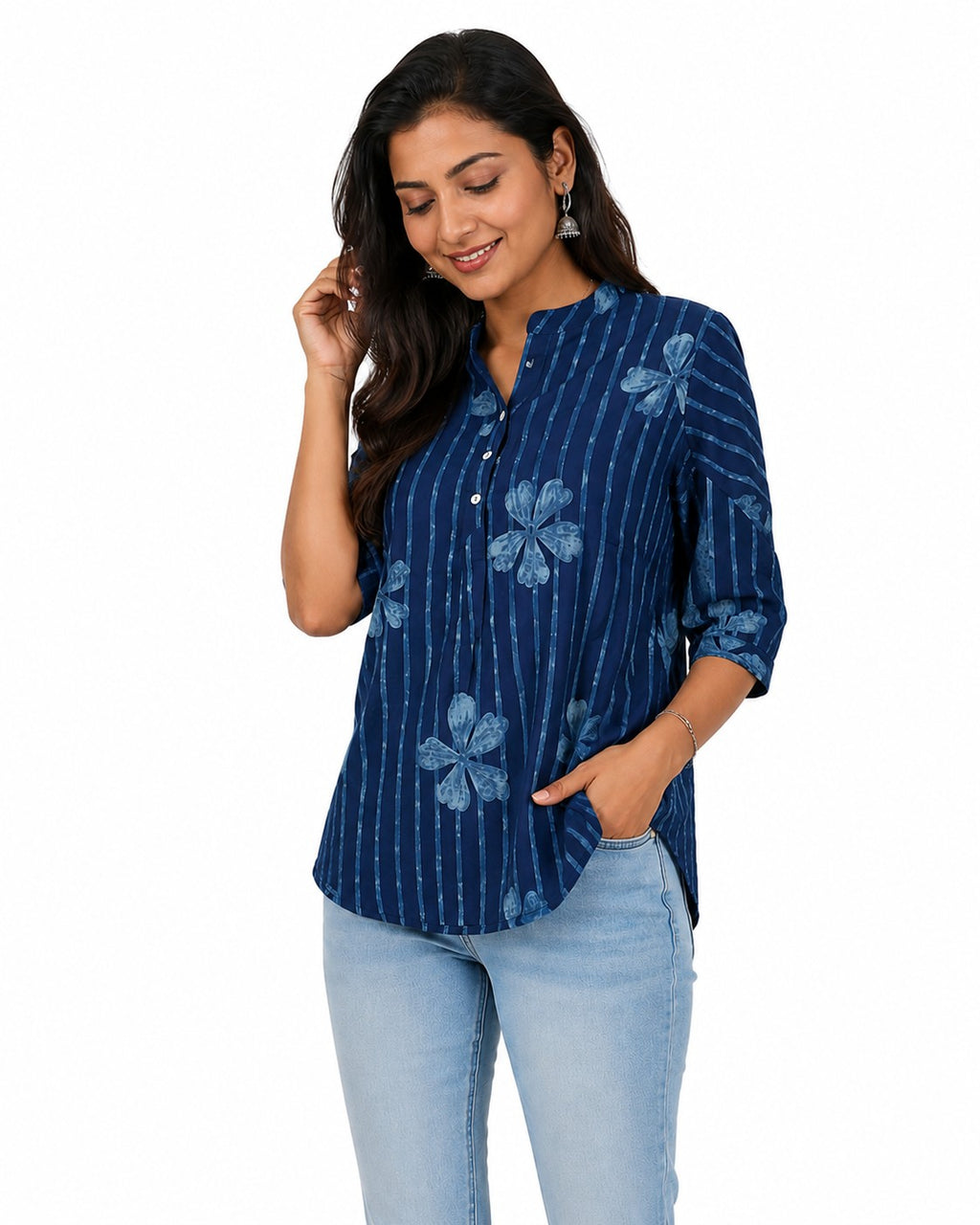 Blue Floral Schiffli Kurti - view 2