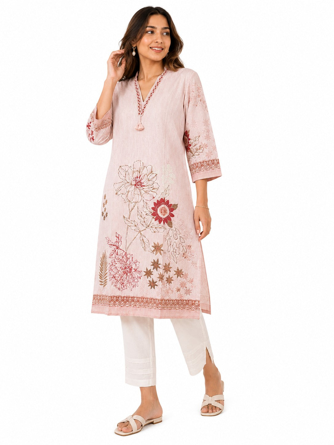 Blush Floral Embroidered Kurta - view 2