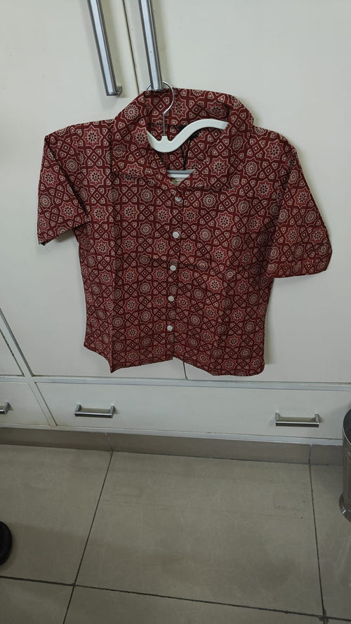 Brick Ajrakh-Style Print Shirt, brown