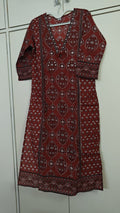 Brick Red Ethnic Print Kurta Set, maroon