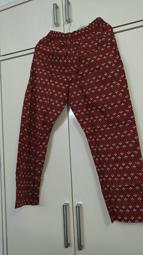 Brick Red Ethnic Print Kurta Set, maroon - view 2