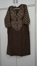 Brown Bandhani-Yoke Kurta Set, brown