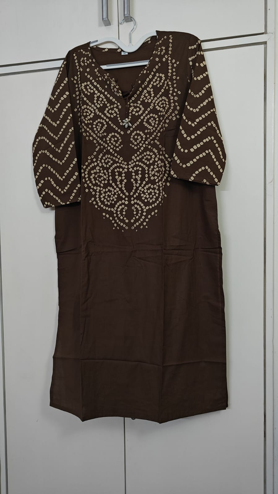 Brown Bandhani-Yoke Kurta Set, brown