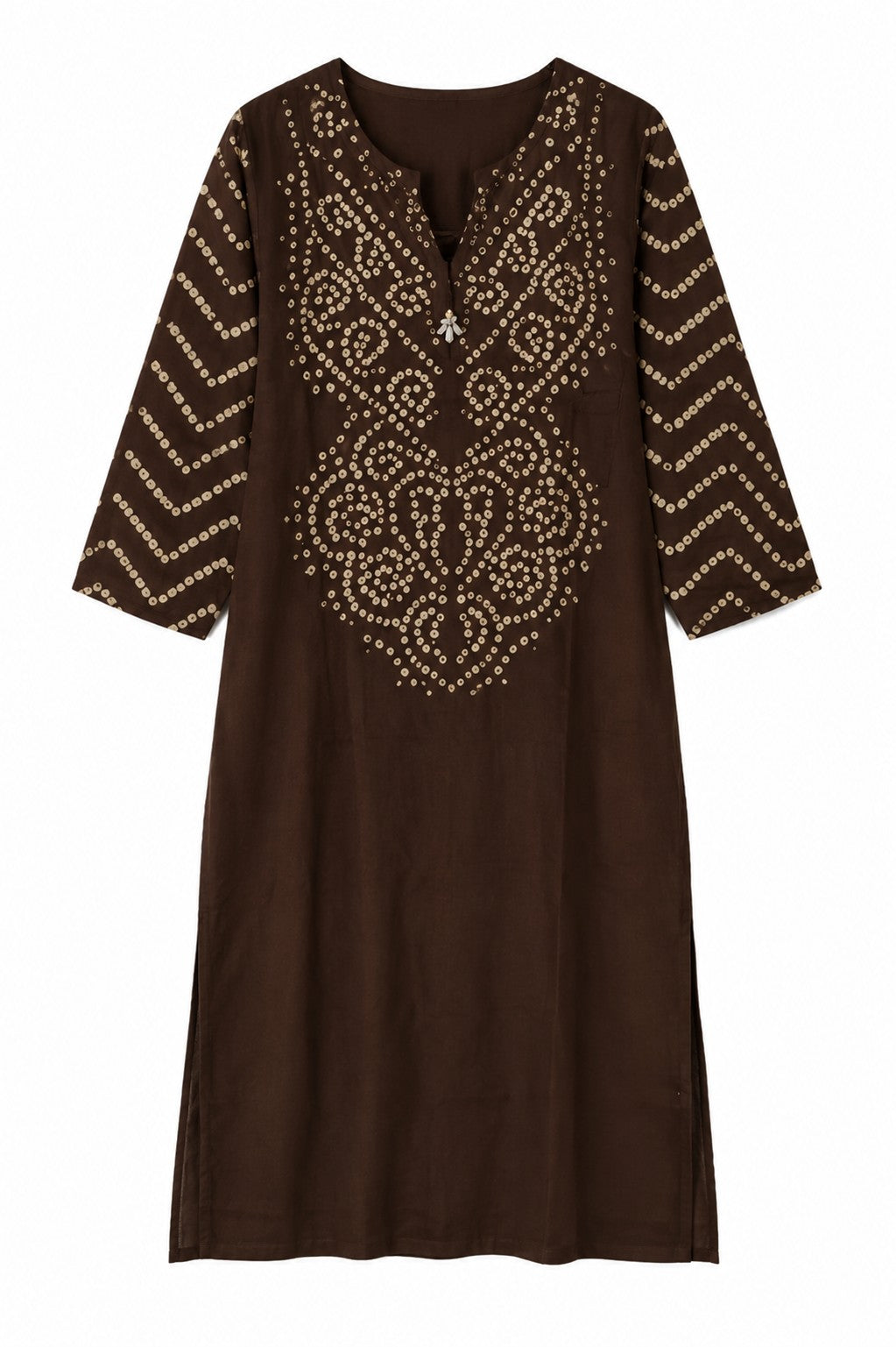 Brown Bandhani-Yoke Kurta Set - view 5