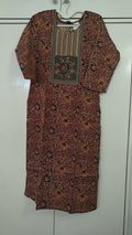 Brown Floral Print Kurta with Zari Yoke, brown