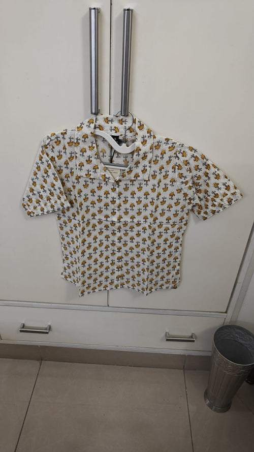 Cream Motif Print Shirt, cream