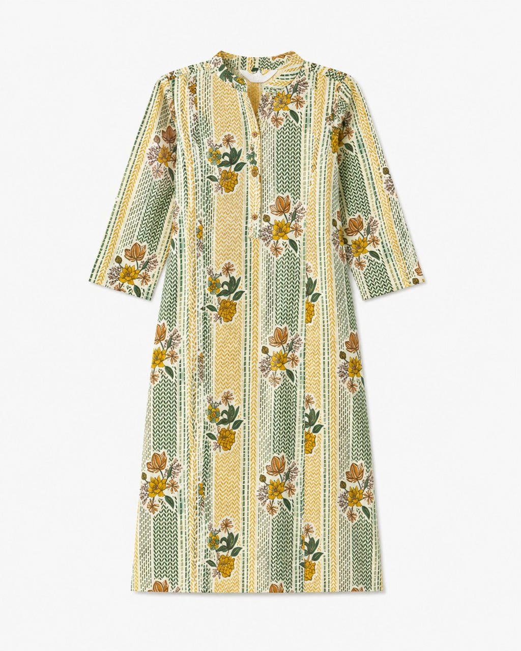 Cream Striped Floral Kurta Set