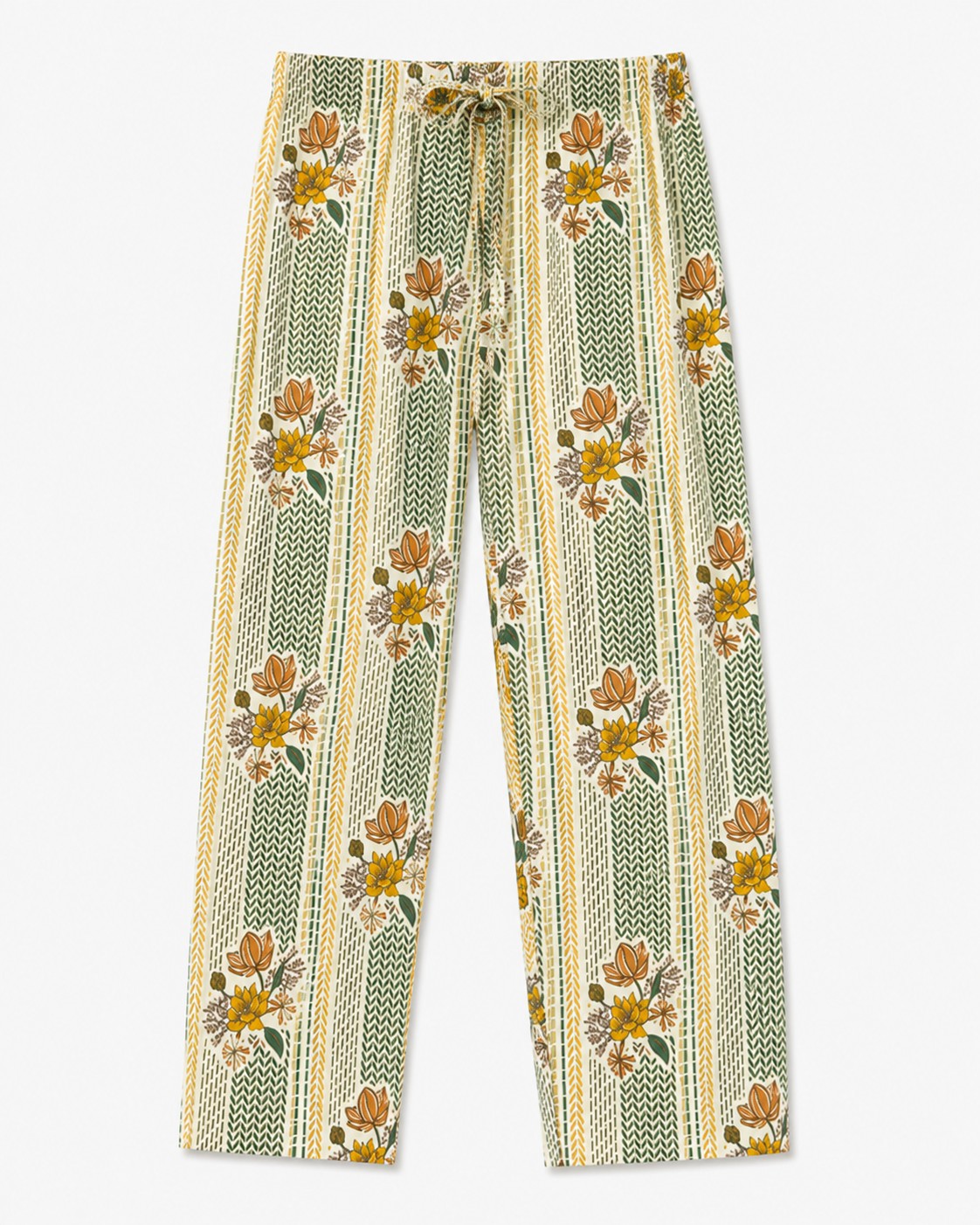 Cream Striped Floral Kurta Set - view 3