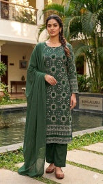 Dark Green Dress Material Set, green