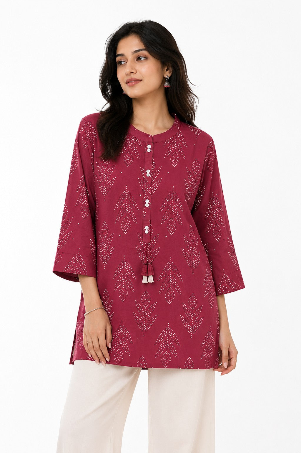 Dusty Rose Motif Print Top - view 2