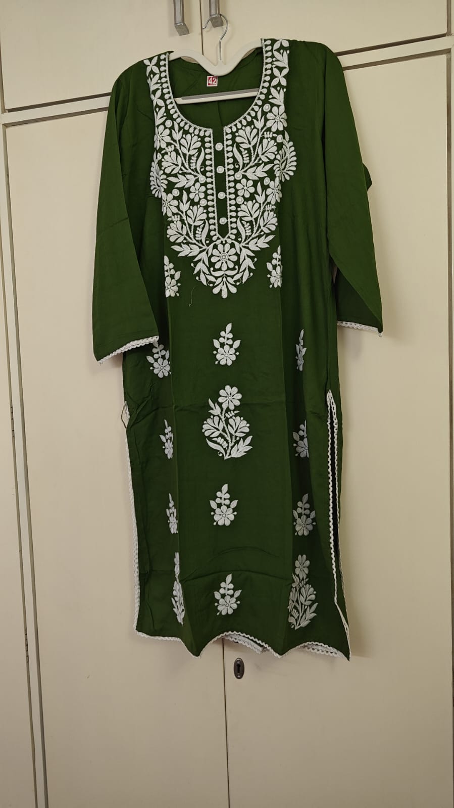 Green Chikankari Kurta, green - view 2