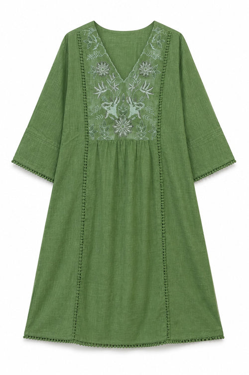 Green Embroidered Neck Kurta Set