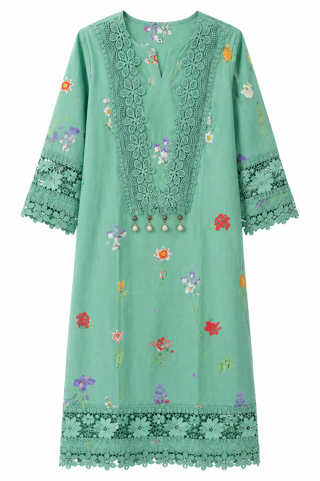 Green Floral Embroidered Kurta Set, green