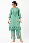 Green Floral Embroidered Kurta Set - view 3