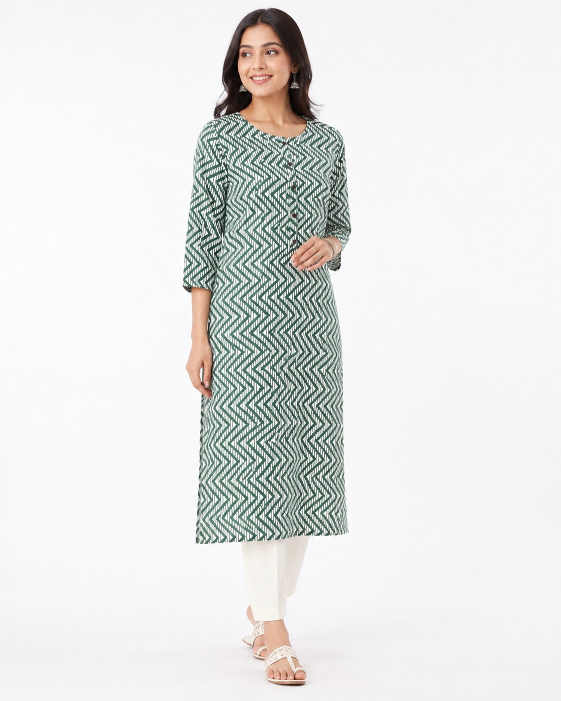 Green Geometric Print Kurti - view 2