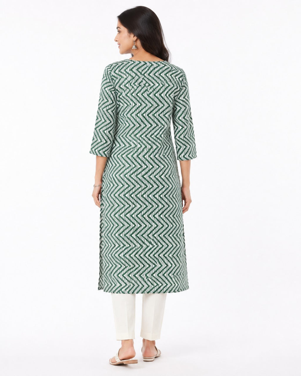 Green Geometric Print Kurti - view 3