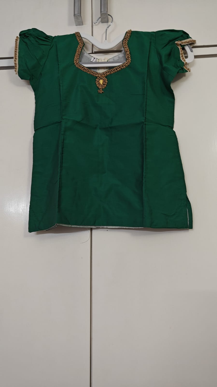 Green Pattu Pavadai Set with Gold Trim, green