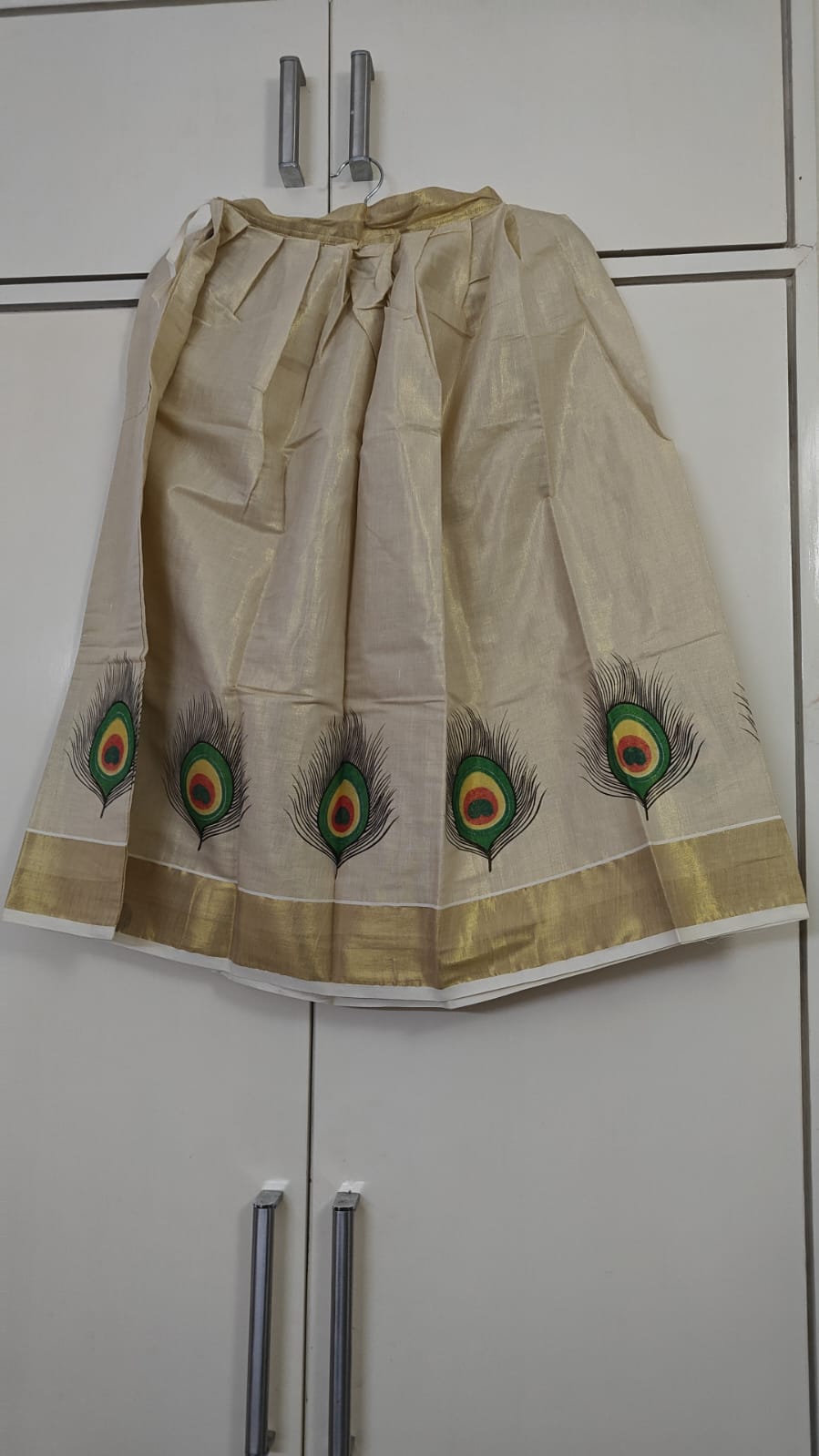 Green Pattu Pavadai Set with Gold Trim, green - view 2