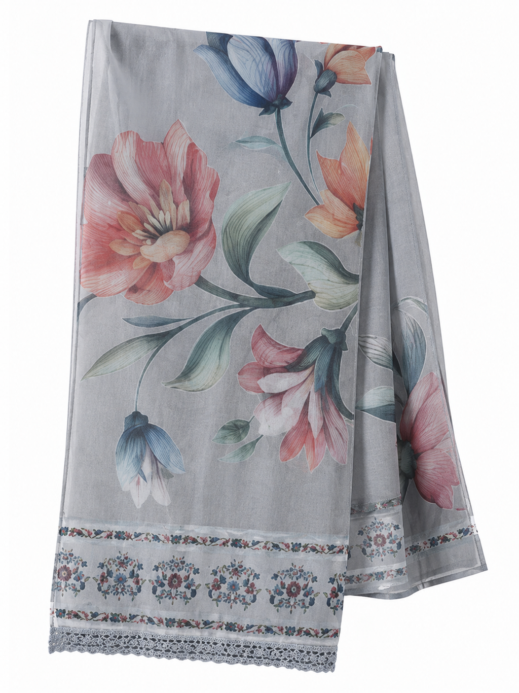 Grey Floral Embroidered Kurta Set - view 2
