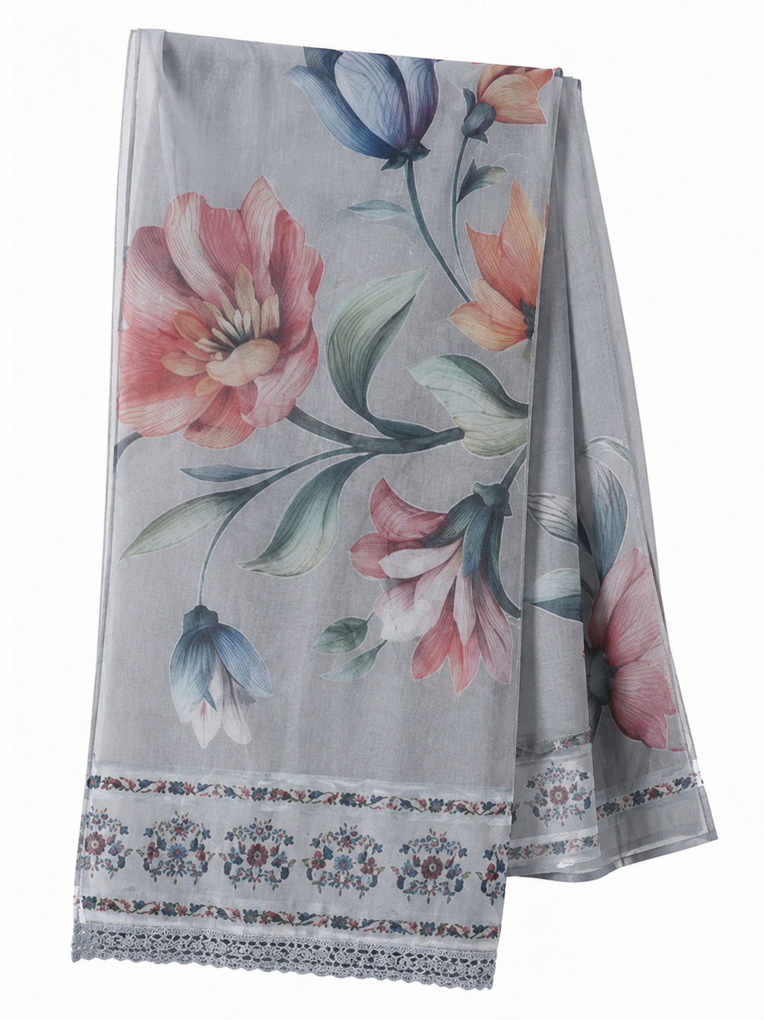 Grey Floral Embroidered Kurta Set - view 2