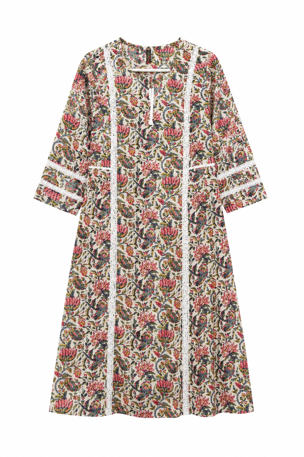 Grey Floral Print Kurti with Lace Trim
