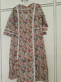 Grey Floral Print Kurti with Lace Trim, grey