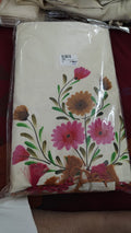 Hand-Painted Floral Kerala Saree, ivory