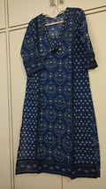 Indigo Jaal Print Kurta Set, blue