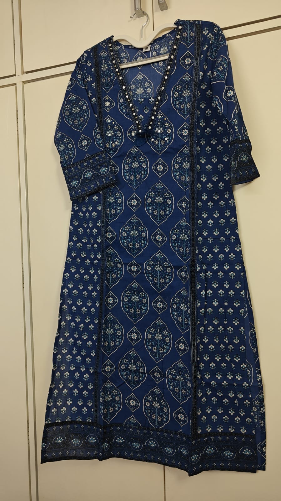 Indigo Jaal Print Kurta Set, blue